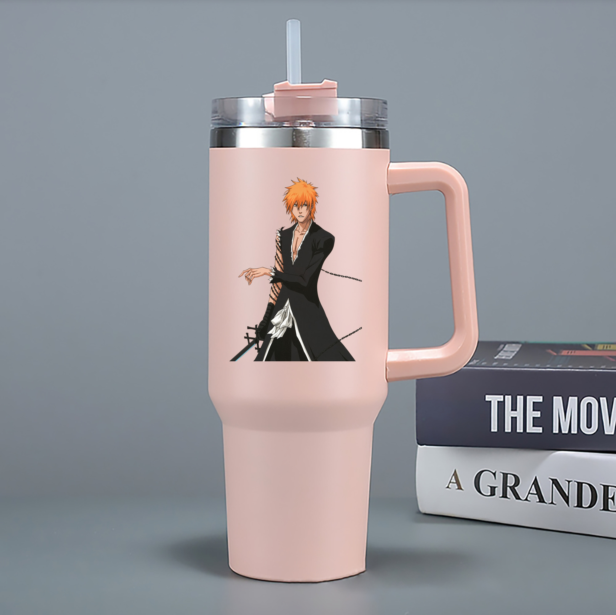 （画像用） ブリーチ 黒崎一護（くろさき いちご）BLEACH Kurosaki Ichigo 1200mL車用タンブラー - クリスタルステッカー（プラスチックストロー付き）